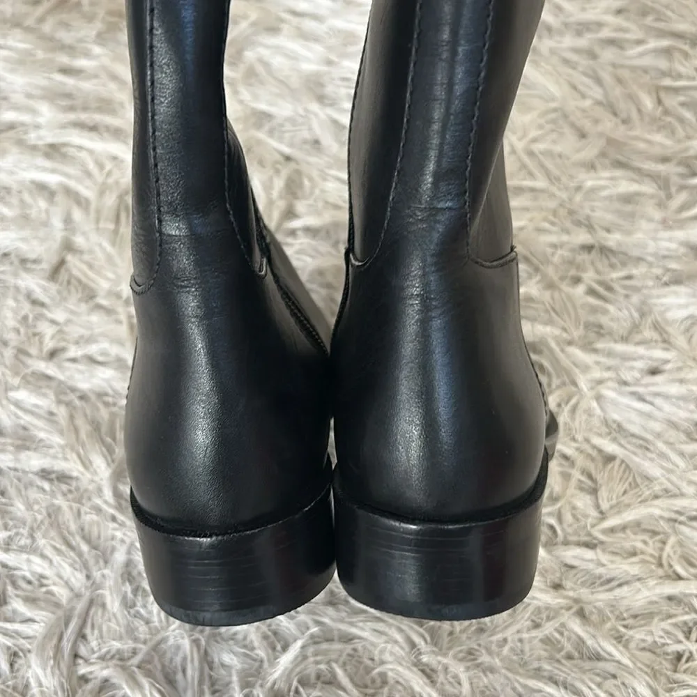 NWOB Tory Burch Calf Leather T-Hardware Tall Riding Boots in Perfect Black sz 6